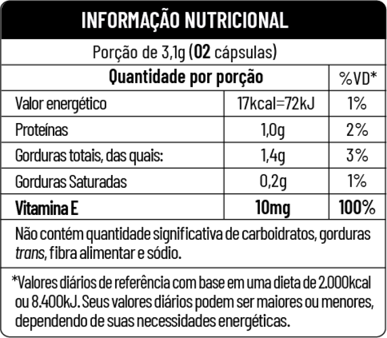 Tabela nutricional do produto Spirulina + Vitamina E