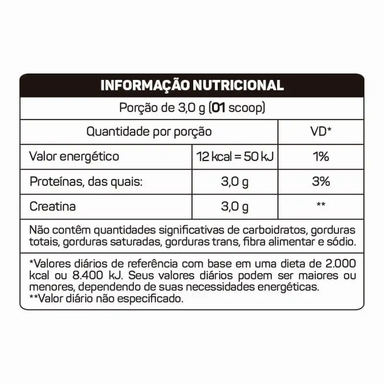 Tabela nutricional do produto Creatina Monohidratada